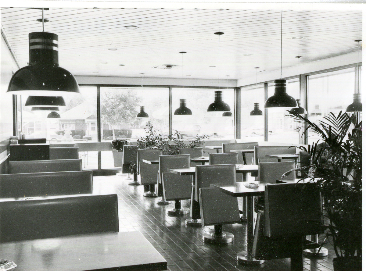 Restaurant interior representing preserved gourmet directory pages